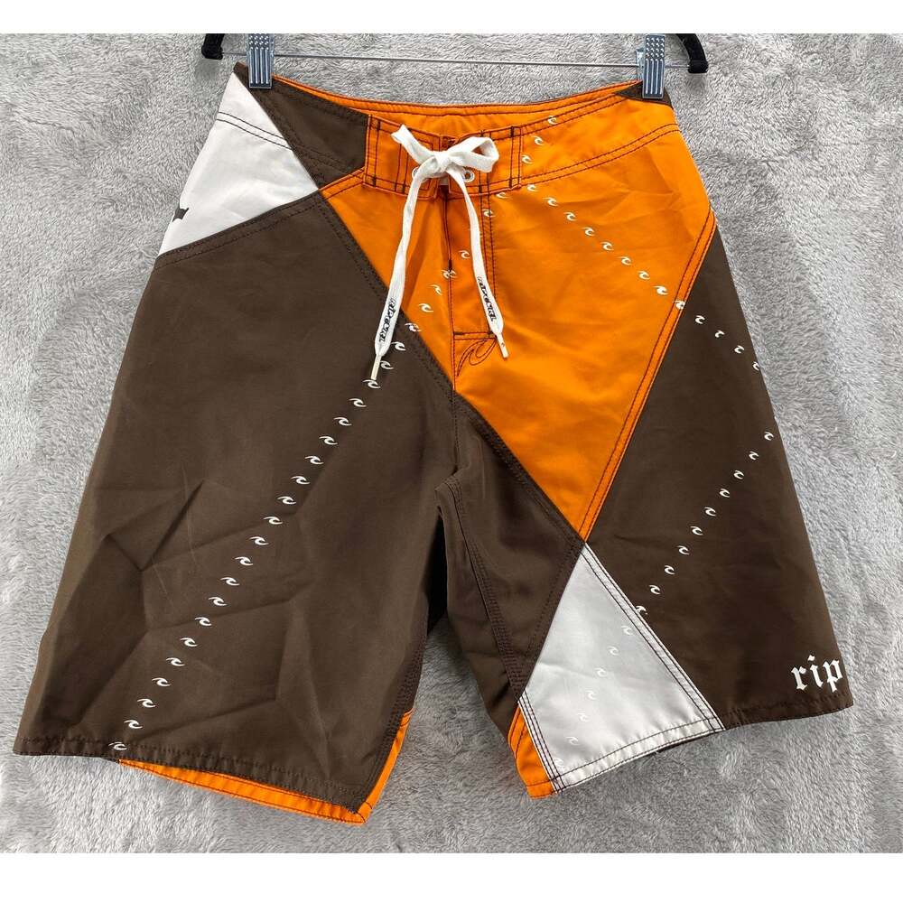 Rip Curl Y2K Board Shorts Brown Orange White Colorblock Surf Skate Mens 28